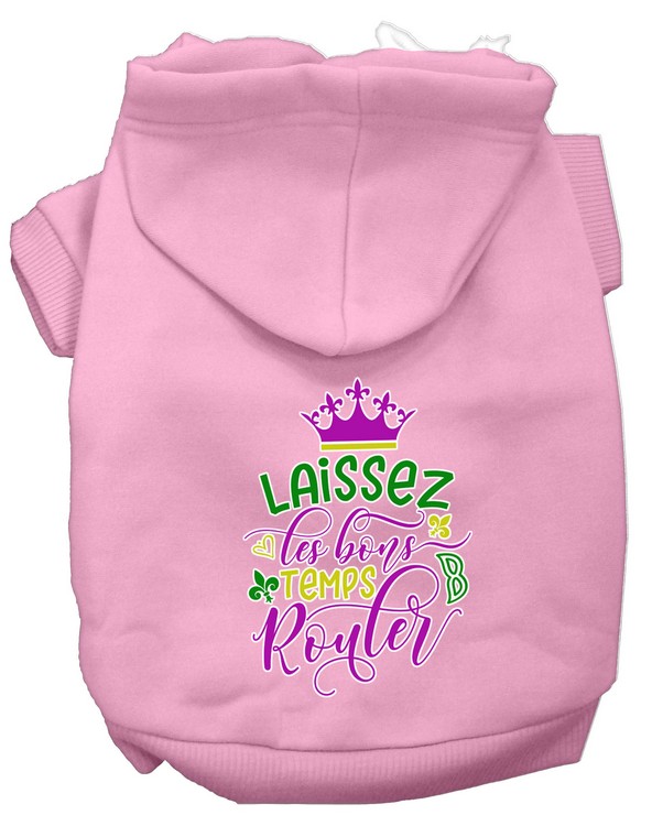 Laissez Les Bons Temps Rouler Screen Print Mardi Gras Dog Hoodie Light Pink XL